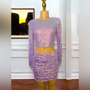 Women’s long sleeve crop top and mini skirt sequins 2 pieces set